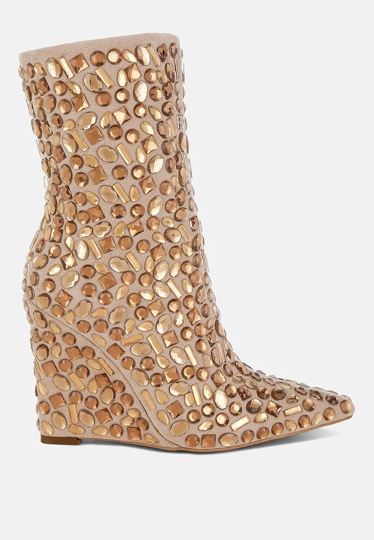 Trend Titan Diamante Slim Wedge Heel Boots London Rag