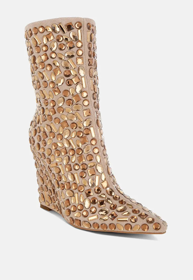 Trend Titan Diamante Slim Wedge Heel Boots London Rag