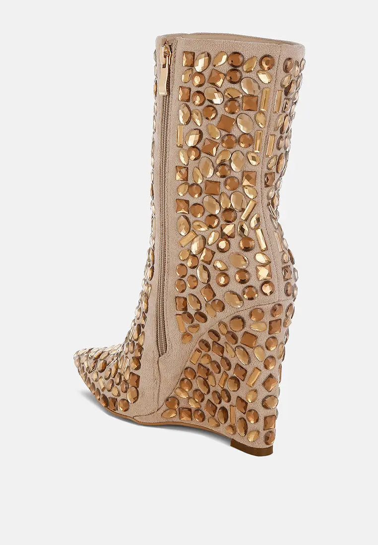 Trend Titan Diamante Slim Wedge Heel Boots London Rag