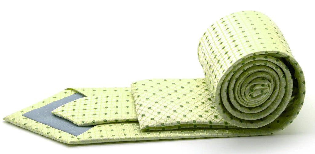 Mens Dads Classic Green Geometric Pattern Business Casual Necktie & Hanky Set UO-2 Ferrecci USA