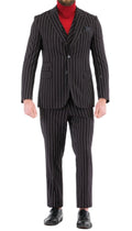 Bellagio Black White Mens 2 Button Slim Peak Lapel Suit With Pick Stitching Ticket Pocket Double Breasted Vest With Shawl Lapel-0
