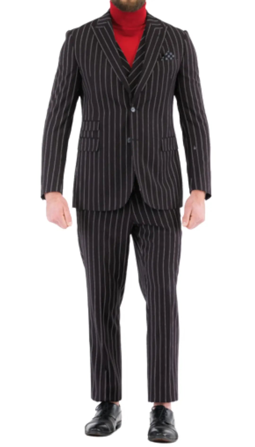 Bellagio Black White Mens 2 Button Slim Peak Lapel Suit With Pick Stitching Ticket Pocket Double Breasted Vest With Shawl Lapel-0