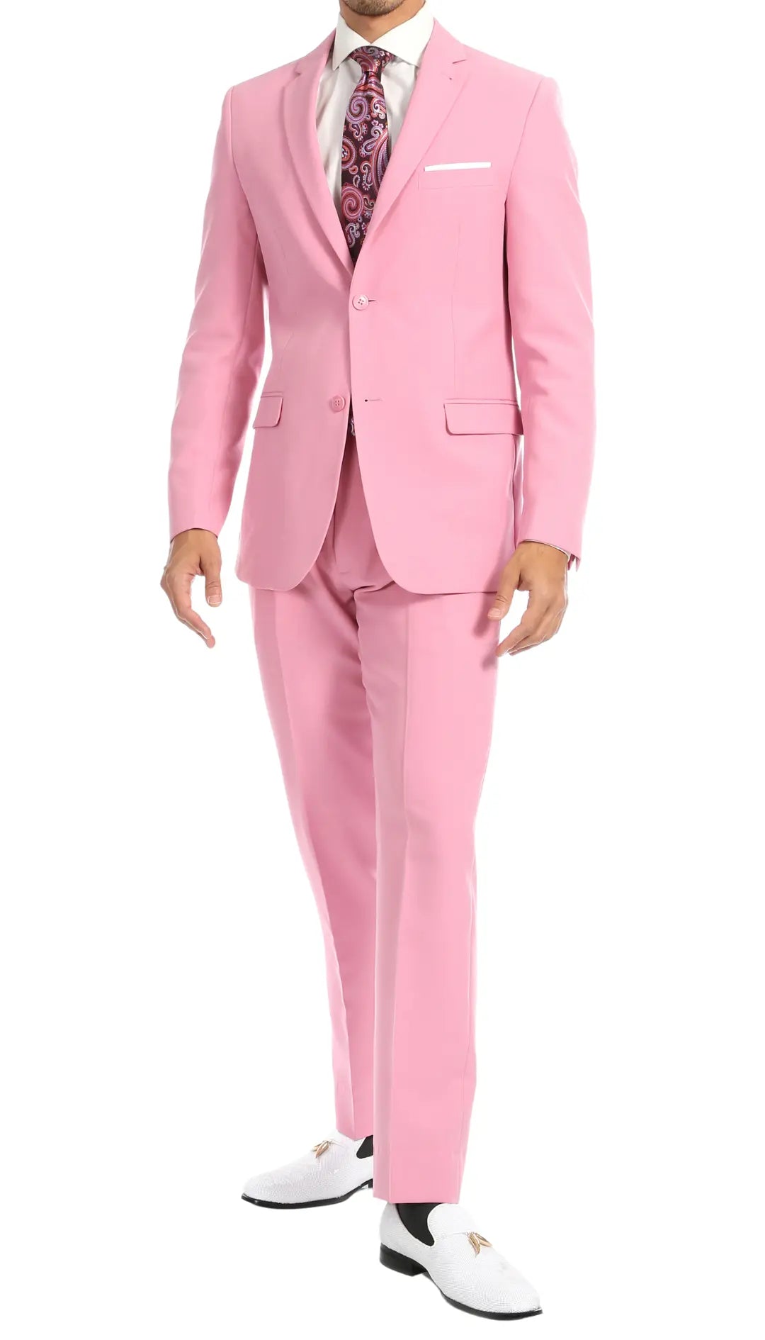 Paul Lorenzo Mens Pink Slim Fit 2 Piece Suit-0