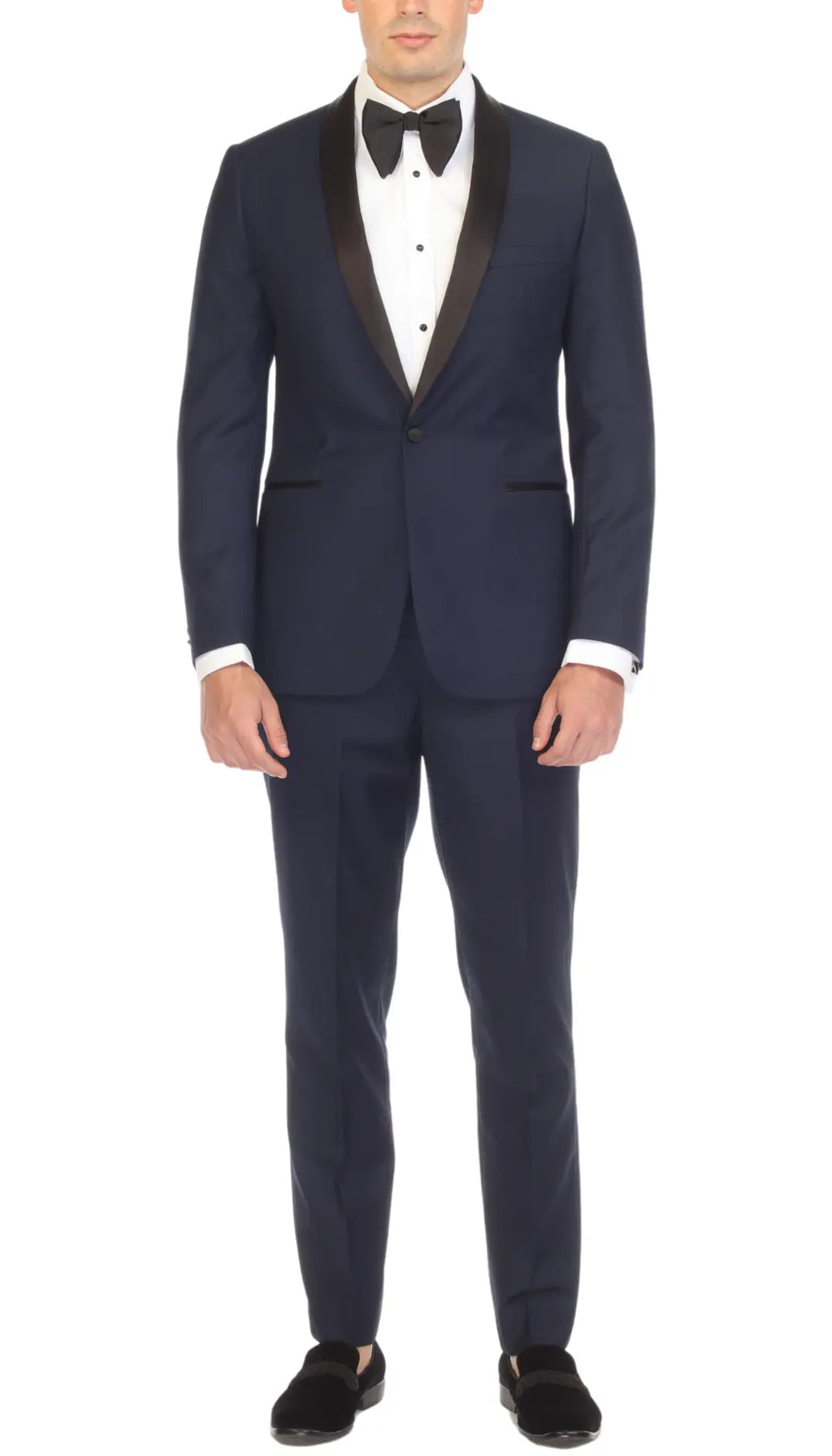 Ferrecci Men's Reno Navy / Black Slim Fit Shawl Lapel 2 Piece Tuxedo Suit Set-0