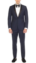 Ferrecci Men's Reno Navy / Black Slim Fit Shawl Lapel 2 Piece Tuxedo Suit Set-0