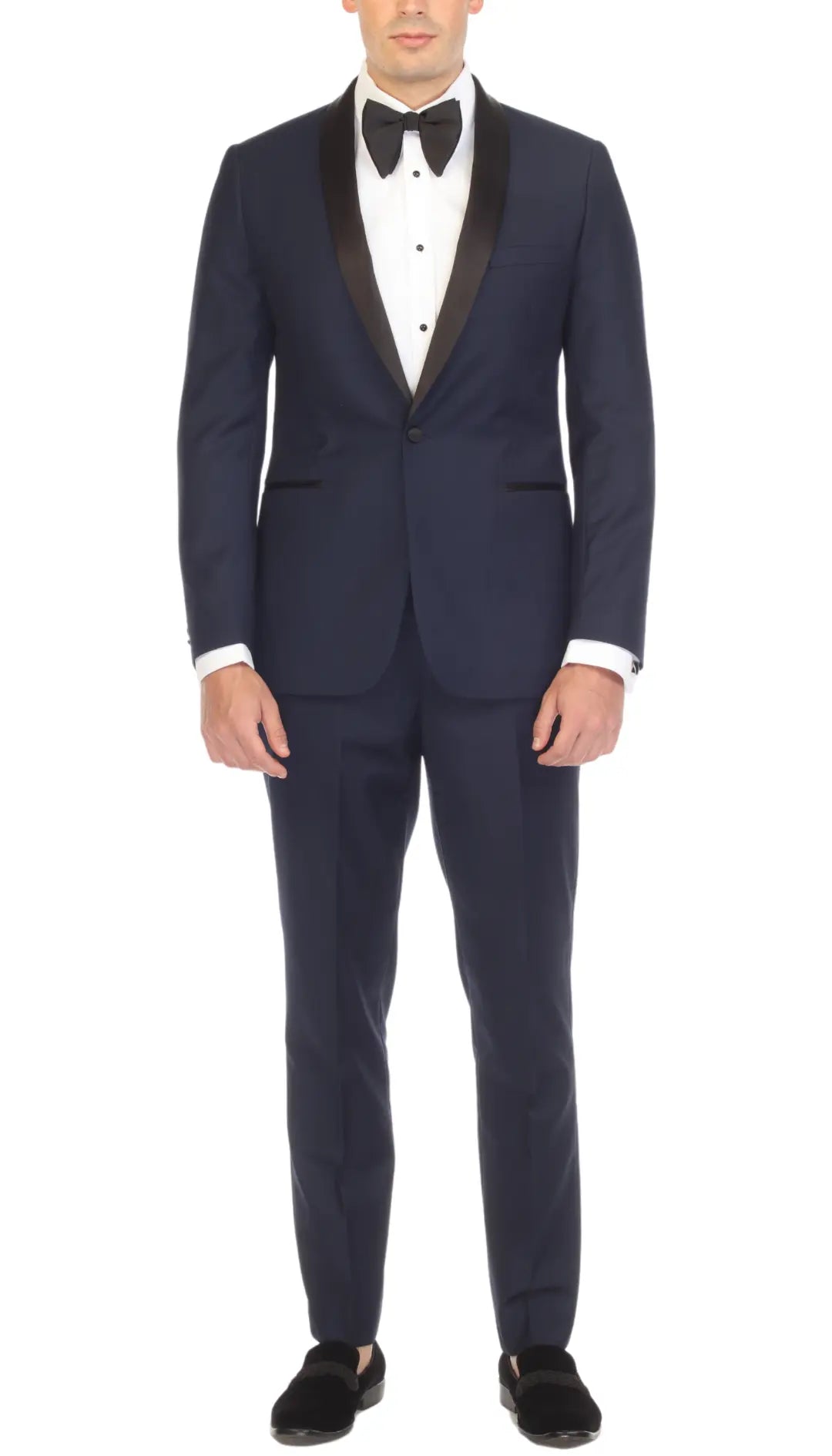 Ferrecci Men's Reno Navy / Black Slim Fit Shawl Lapel 2 Piece Tuxedo Suit Set-0