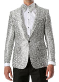 Men's Rene Abstract Silver Modern Fit Shawl Collar Tuxedo Blazer - Young Man’s Prom Wear FERRECCI