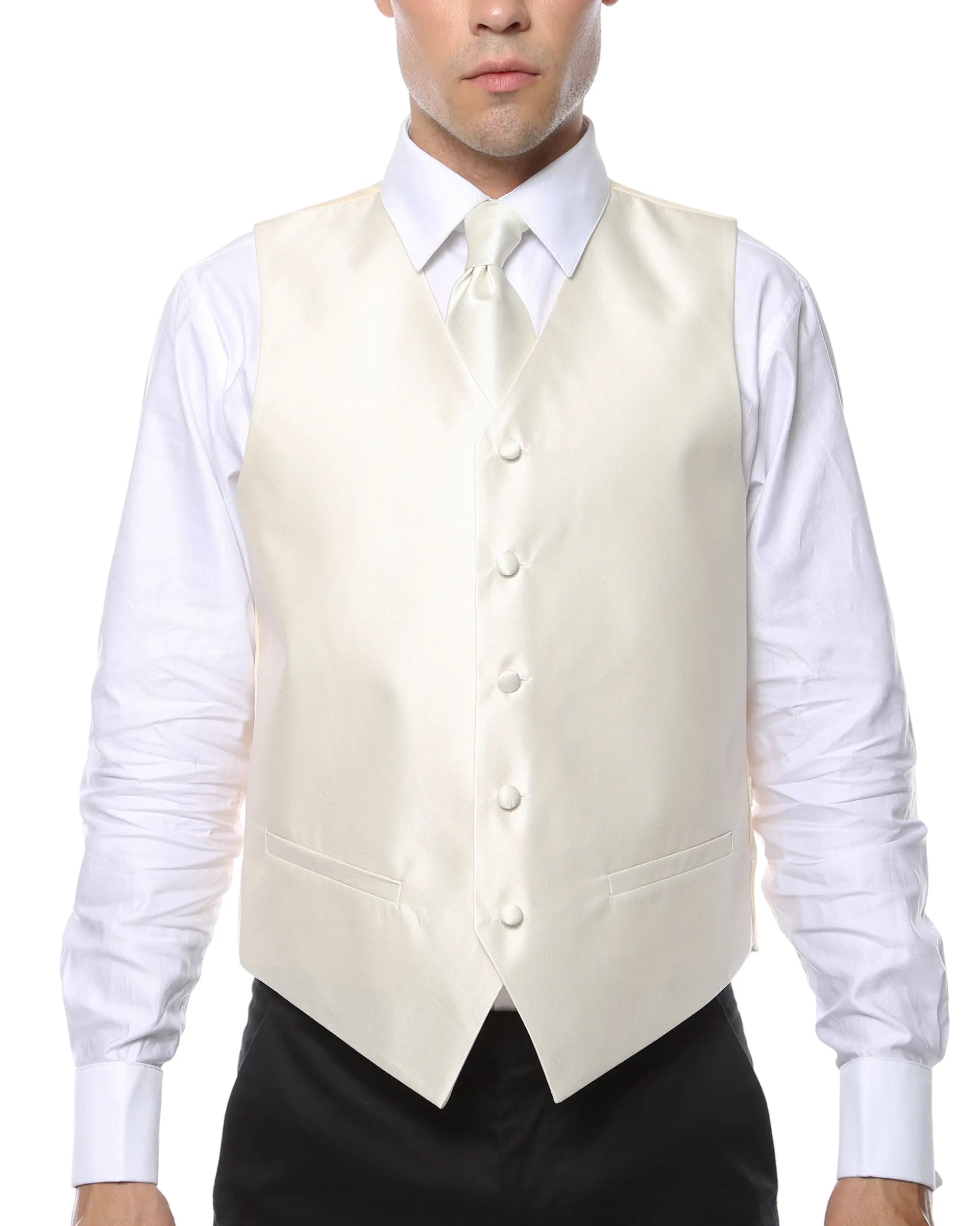Ferrecci Mens PV450 - Beige with White Back Adjustable Textured Vest Set FHYINC