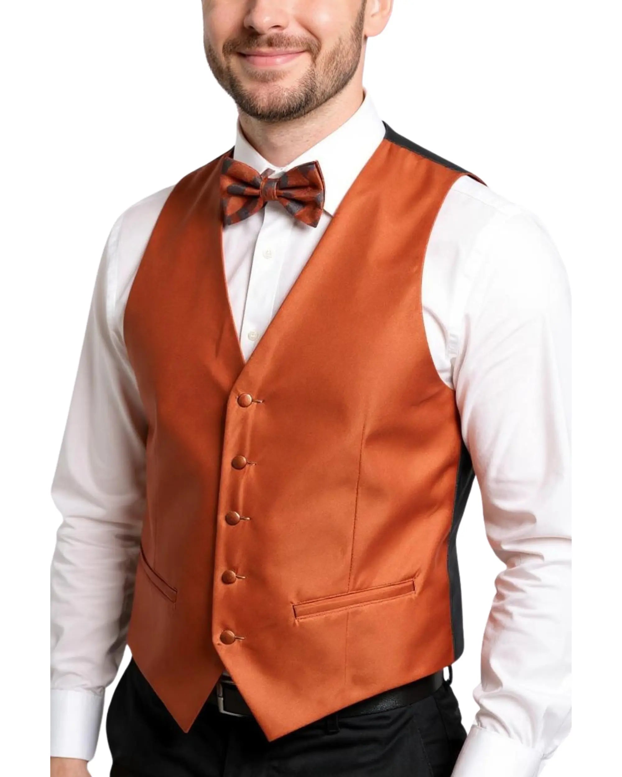 Ferrecci Mens PV450 - Rust with Black Back Adjustable Textured Vest Set FHYINC