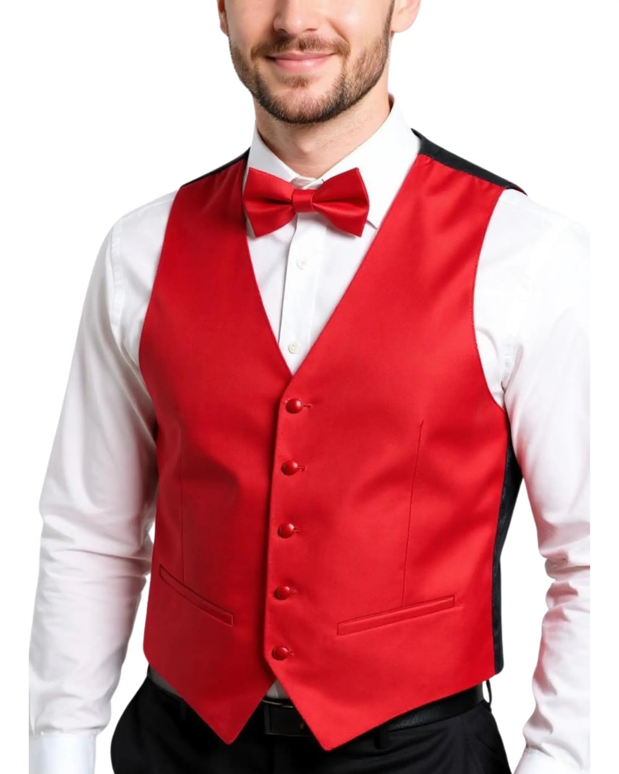 Ferrecci Mens PV450 - Red with Red Back Adjustable Textured Vest Set FHYINC