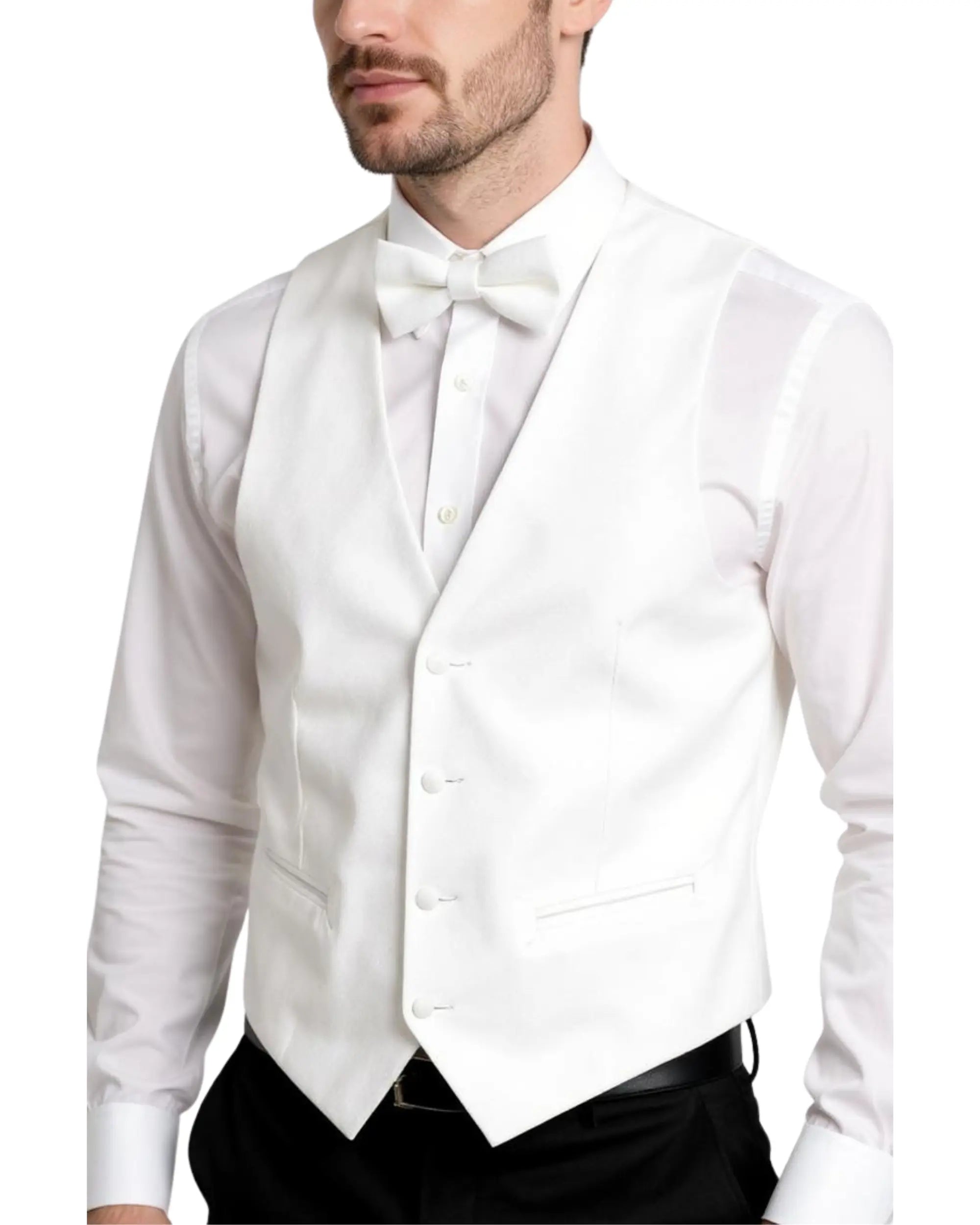 Ferrecci Mens PV450 - White with Black Back Adjustable Textured Vest Set FHYINC