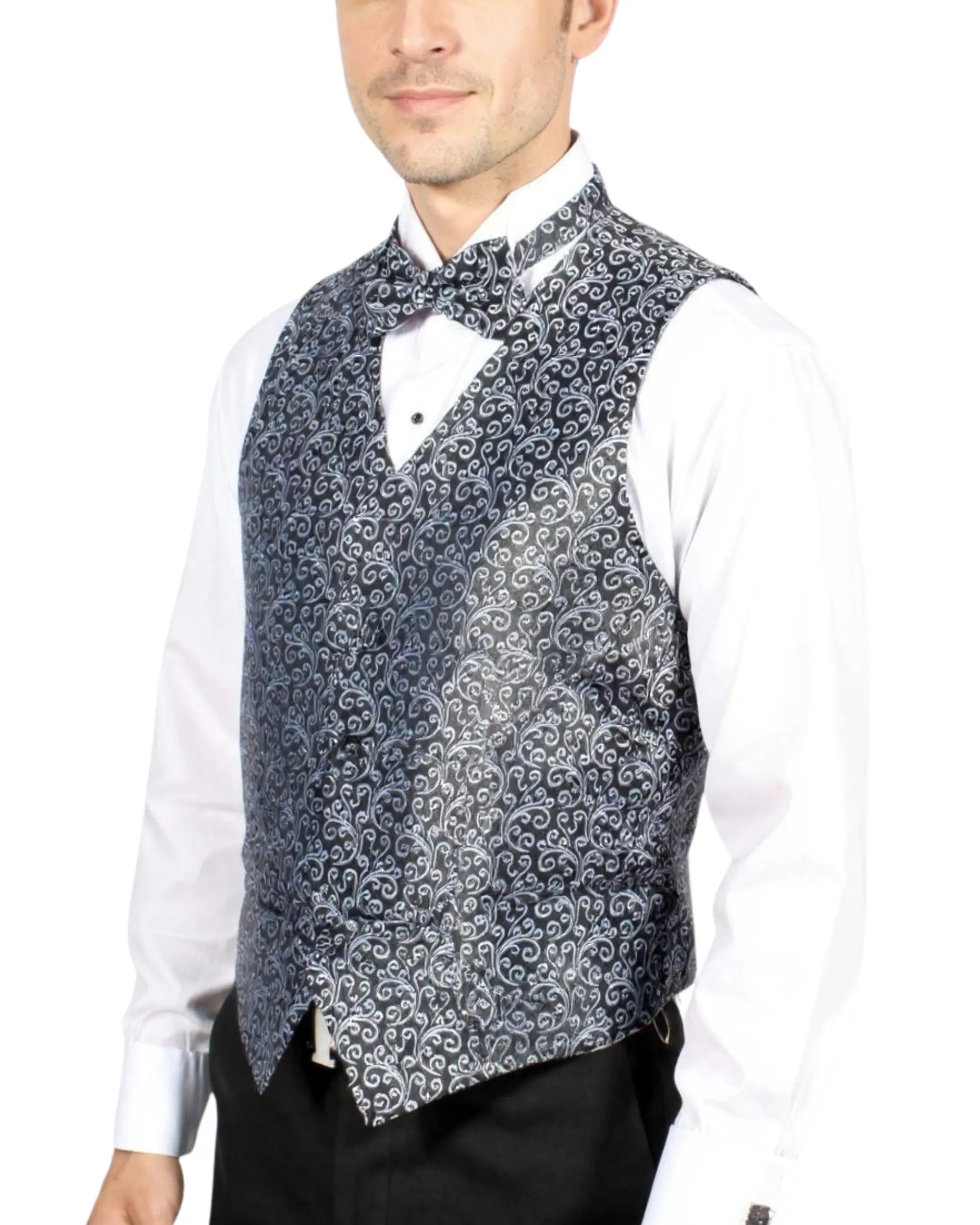 Ferrecci Mens PV50-1 Black Silver with Black Back Vest Set-0