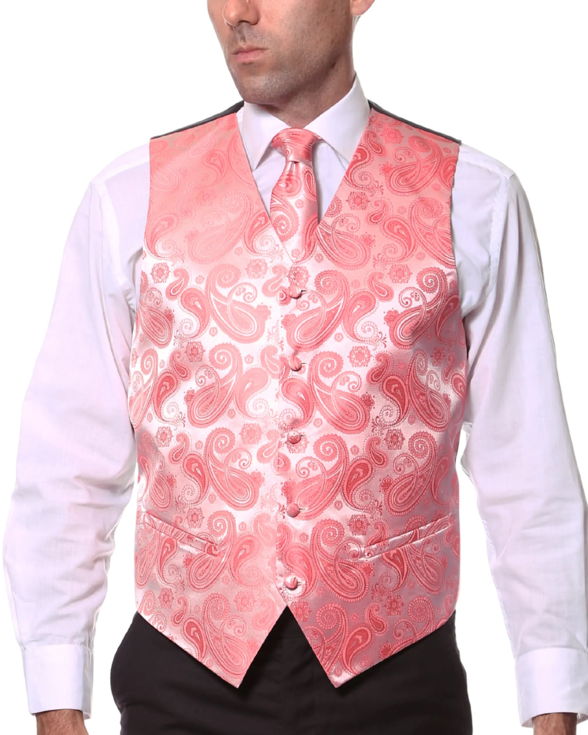 Ferrecci Mens PV350 -  Pink Paisley with Black Back Adjustable Vest Set FHYINC