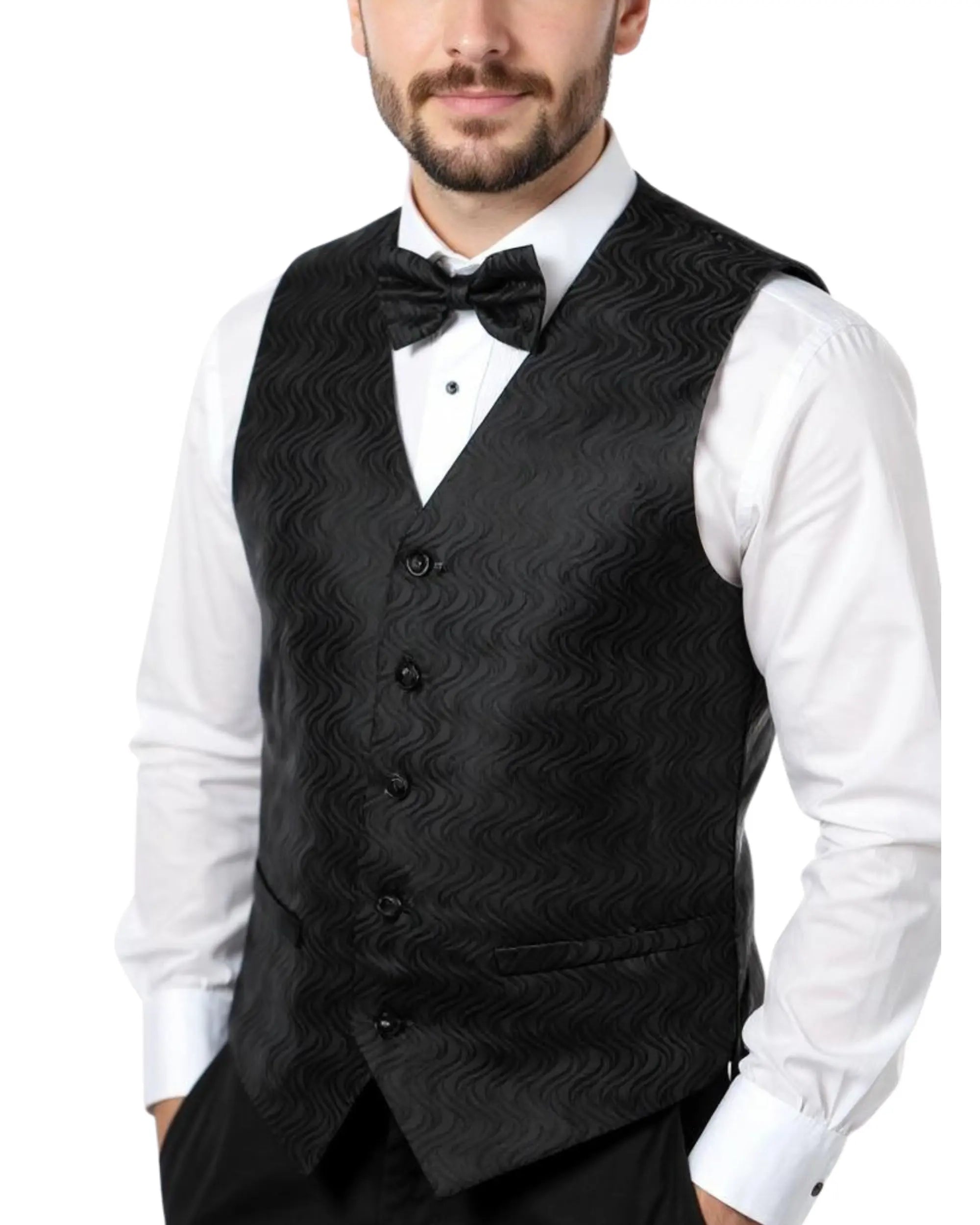 Ferrecci Mens PV150 - Black with Black Back Adjustable Vest Set FERRECCI