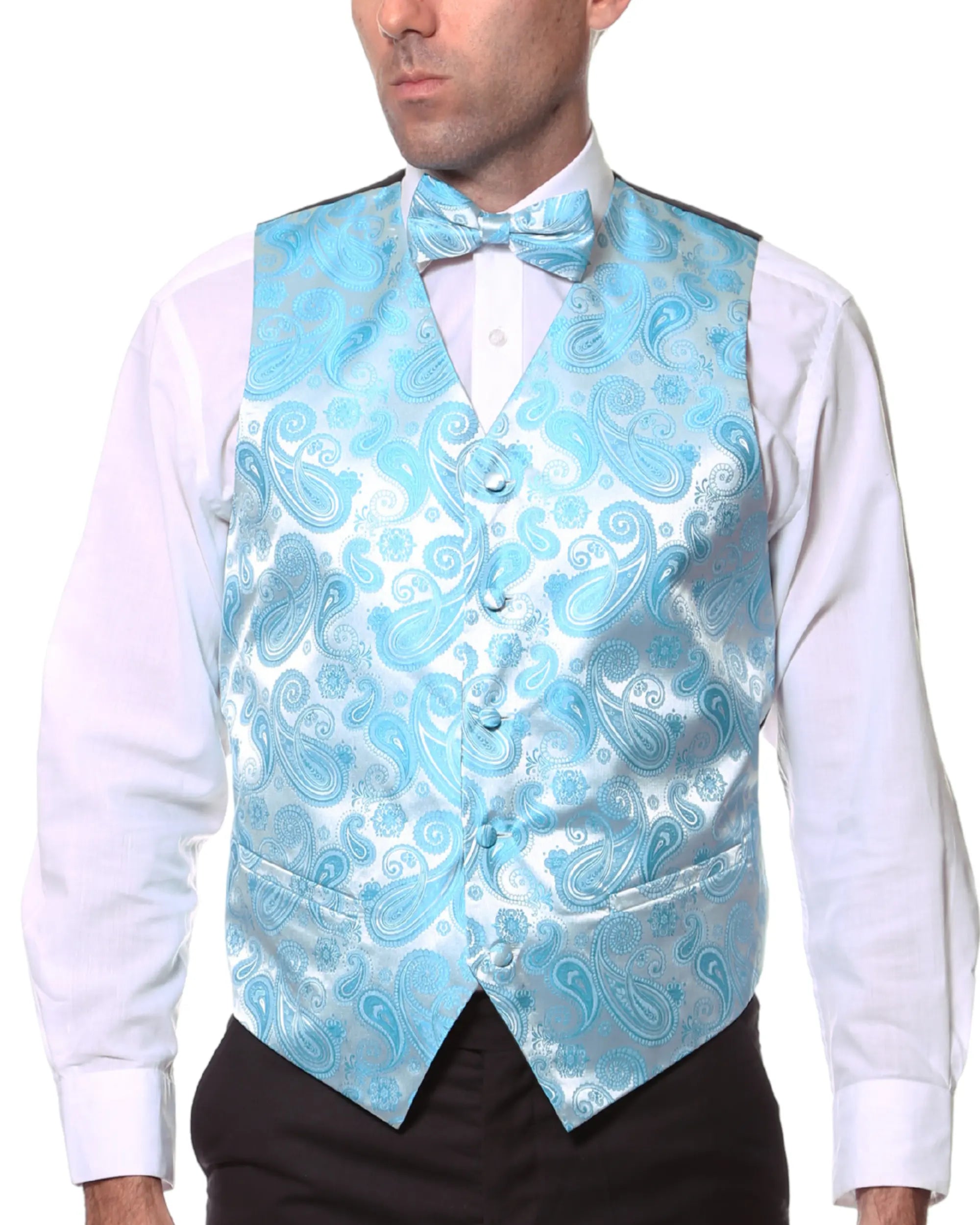 Ferrecci Mens PV350 - Turquoise Paisley with White Back Adjustable Vest Set-0