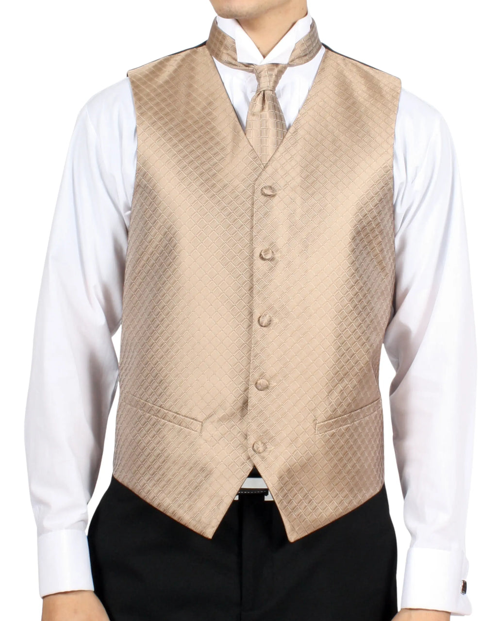 Ferrecci Mens PV300 - Champagne with Black Back Adjustable Diamond Vest Set FHYINC