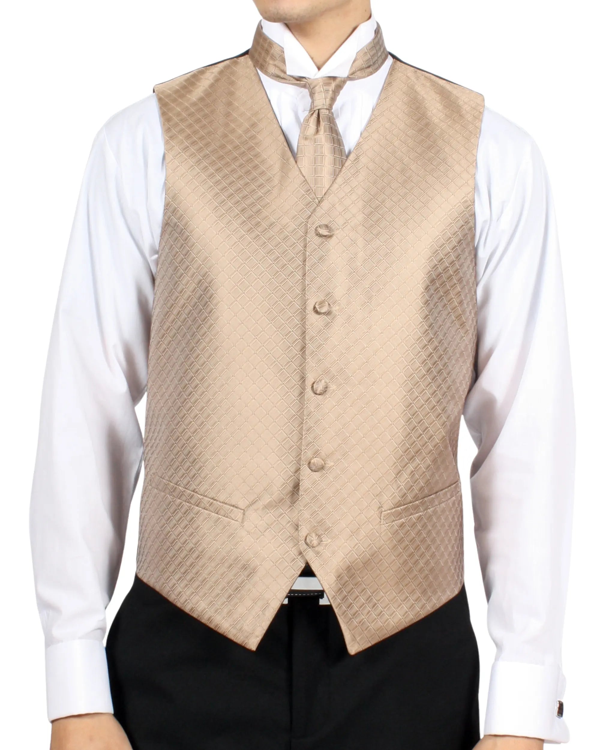 Ferrecci Mens PV300 - Champagne with Black Back Adjustable Diamond Vest Set FHYINC