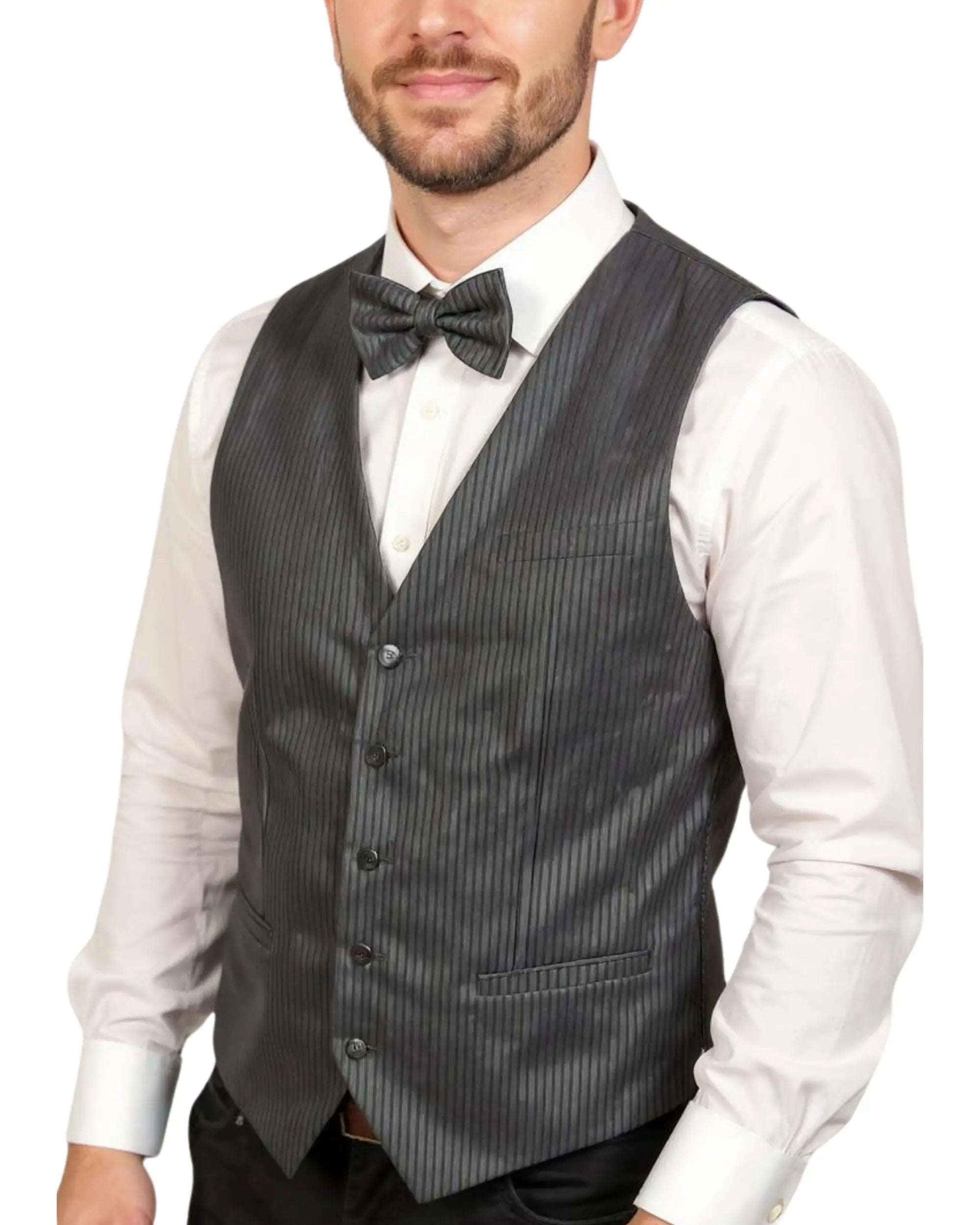 Ferrecci Mens PV400 - Black Stripped with Black Back Adjustable Vest Set FHYINC