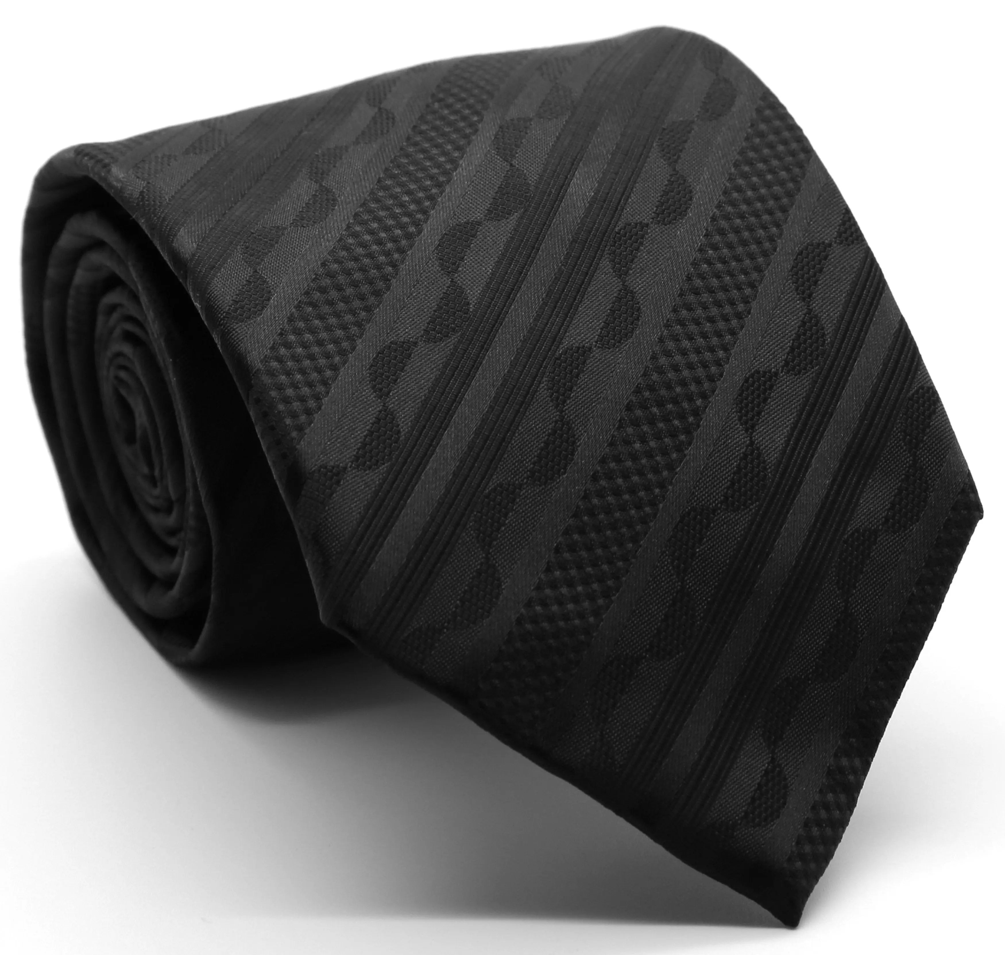 Mens Dads Classic Black Striped Pattern Business Casual Necktie & Hanky Set X-3 Ferrecci USA