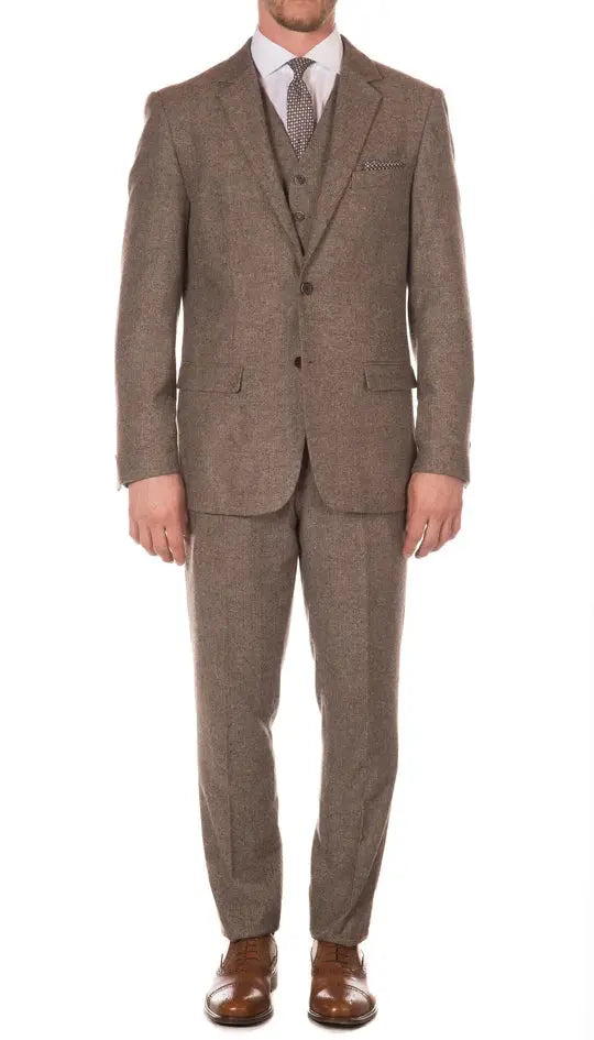 York Brown 3 Piece Herringbone Suit Ferrecci