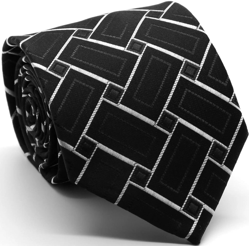 Mens Dads Classic Black Geometric Pattern Business Casual Necktie & Hanky Set Z-9 Ferrecci USA