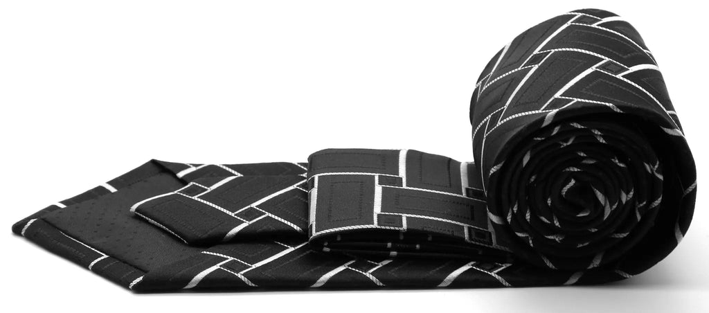 Mens Dads Classic Black Geometric Pattern Business Casual Necktie & Hanky Set Z-9 Ferrecci USA