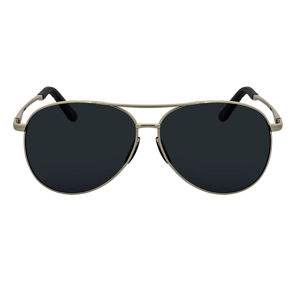 ACE - Polarized Metal Round Aviator Sunglasses Silver Smoke Morspecs