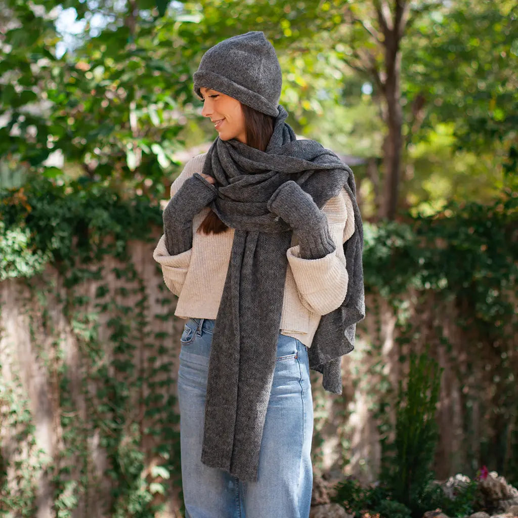 Charcoal Essential Knit Alpaca Gloves Allpa