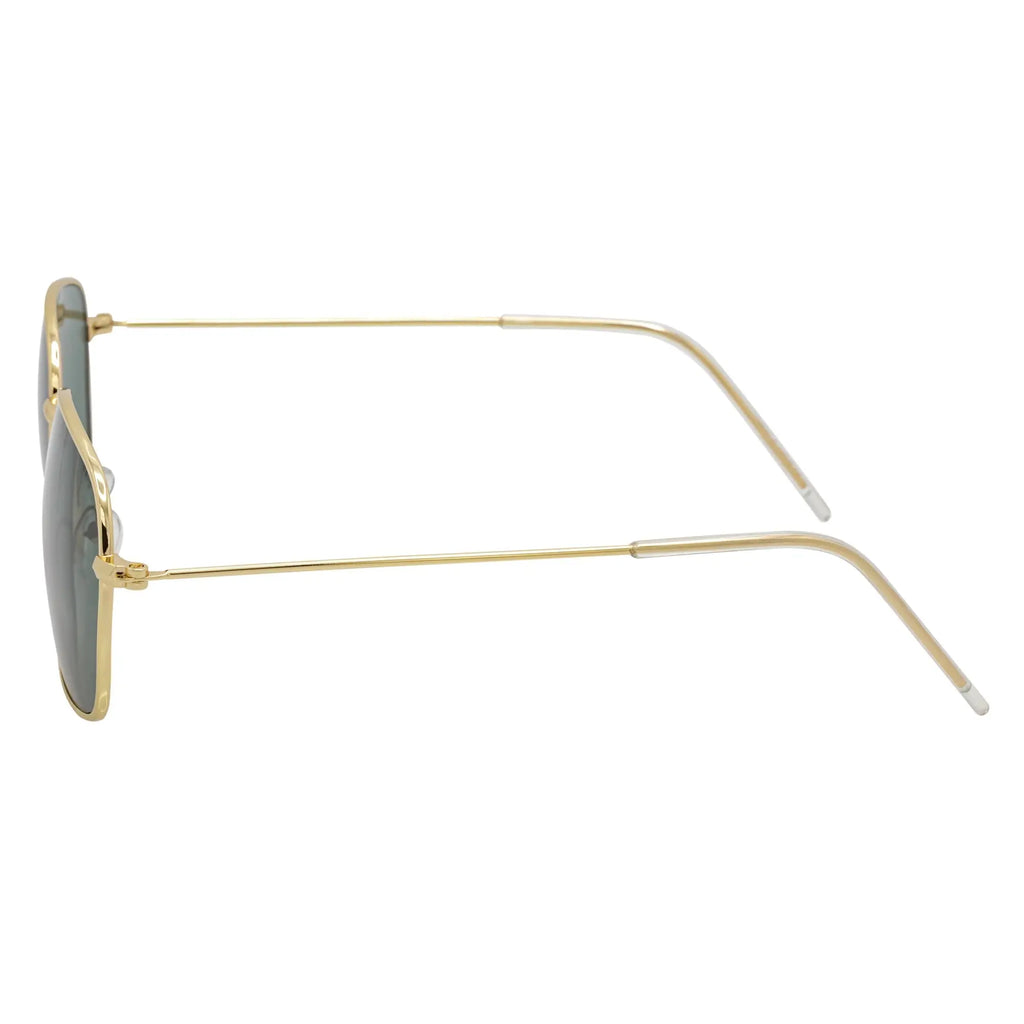 BRANDIN - Square Thin Metal Sunglasses Gold Green Morspecs