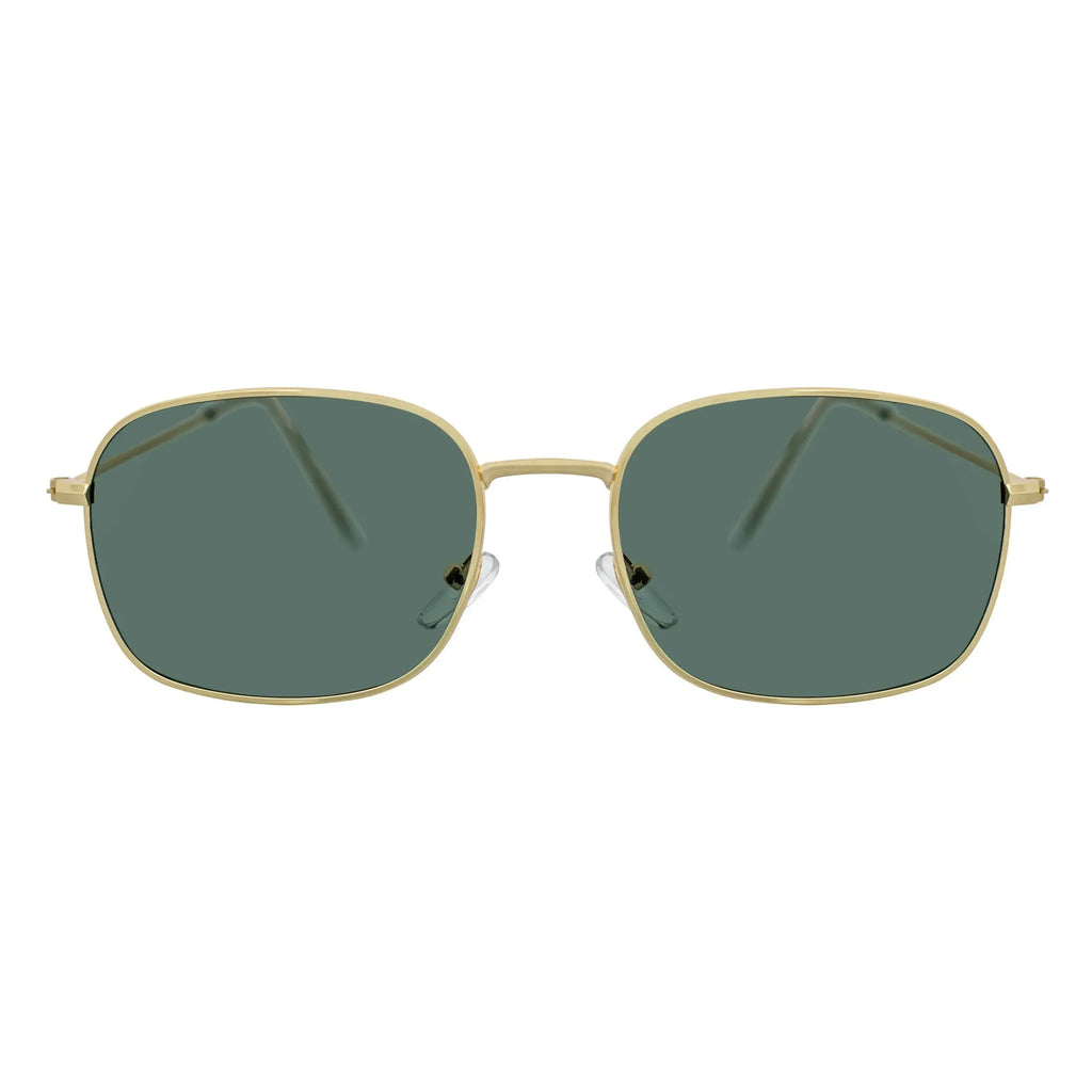 BRANDIN - Square Thin Metal Sunglasses Gold Green Morspecs