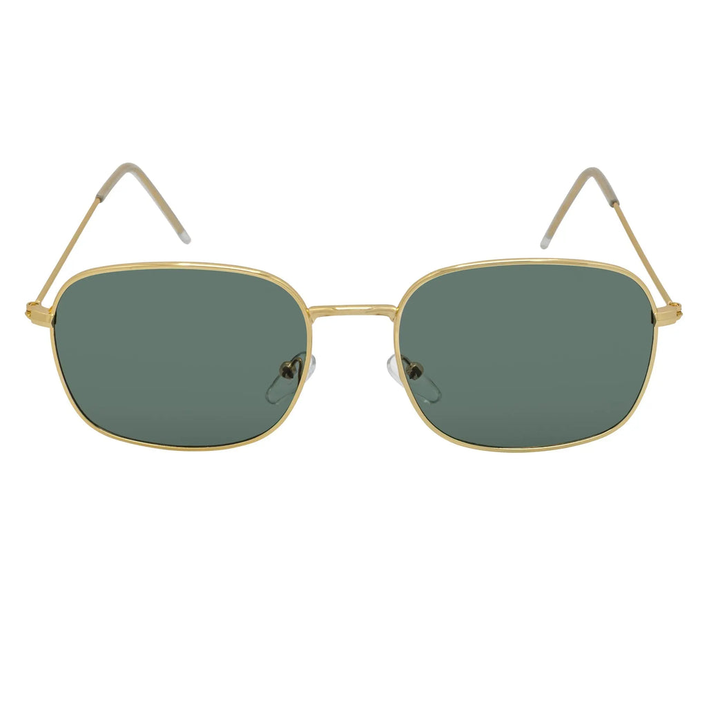 BRANDIN - Square Thin Metal Sunglasses Gold Green Morspecs