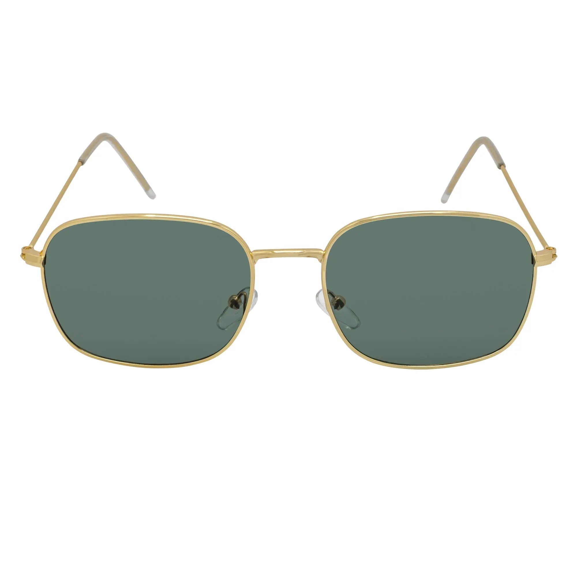 BRANDIN - Square Thin Metal Sunglasses Gold Green Morspecs