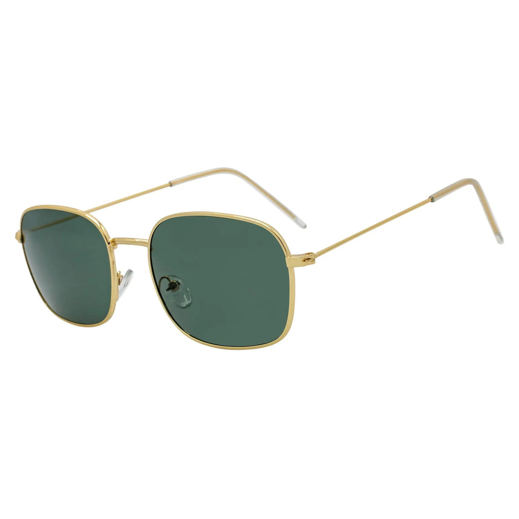 BRANDIN - Square Thin Metal Sunglasses Gold Green Morspecs