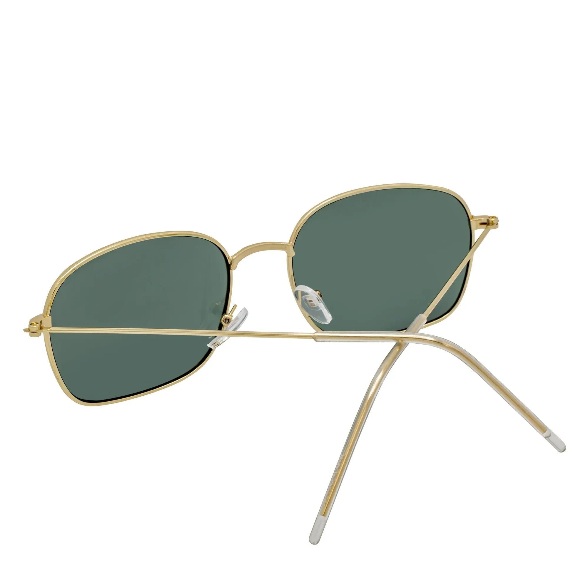 BRANDIN - Square Thin Metal Sunglasses Gold Green Morspecs