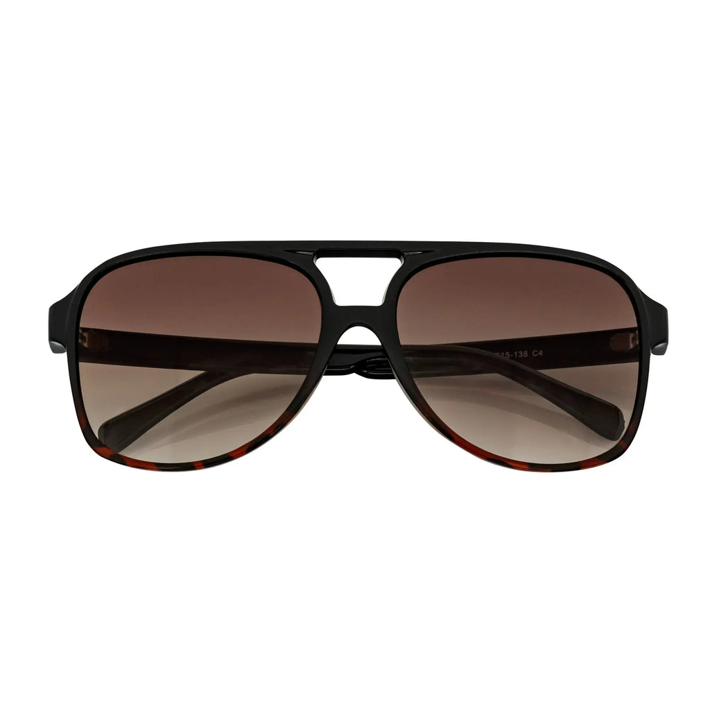 BRASCO - Large Flat Top Aviator Sunglasses Black-Tortoise Amber Fade Morspecs