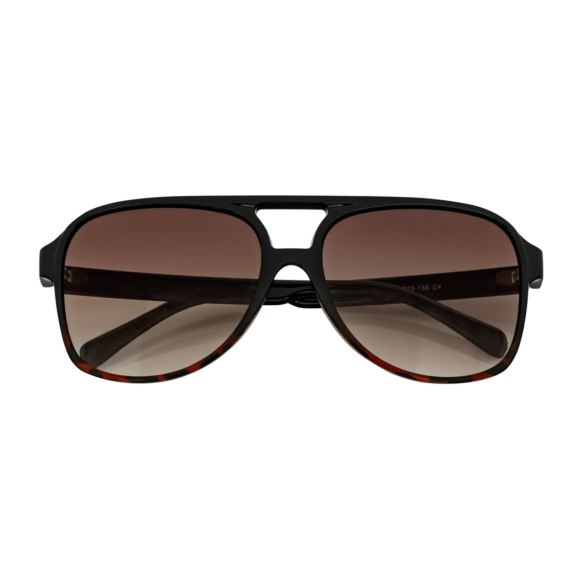 BRASCO - Large Flat Top Aviator Sunglasses Black-Tortoise Amber Fade Morspecs