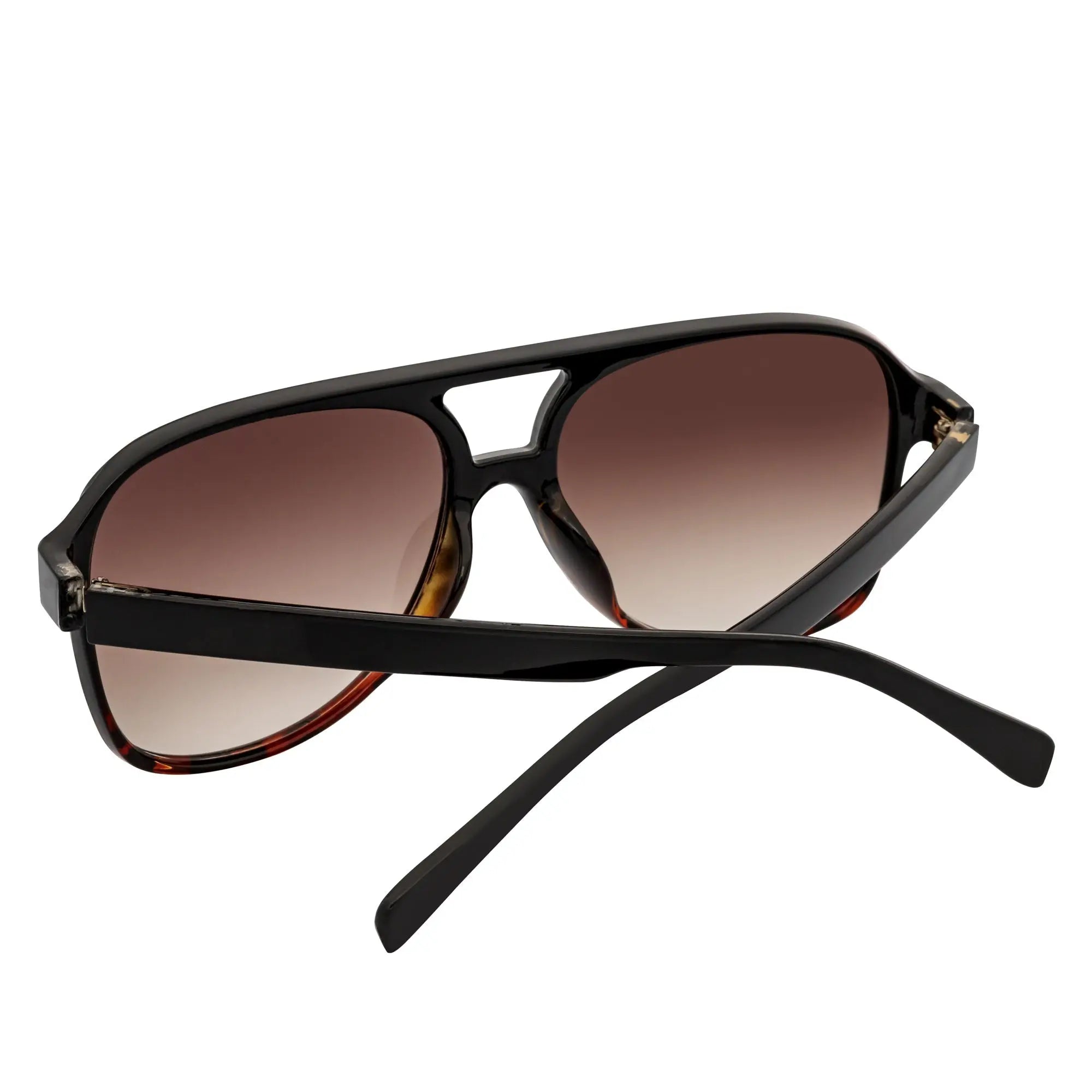 BRASCO - Large Flat Top Aviator Sunglasses Black-Tortoise Amber Fade Morspecs