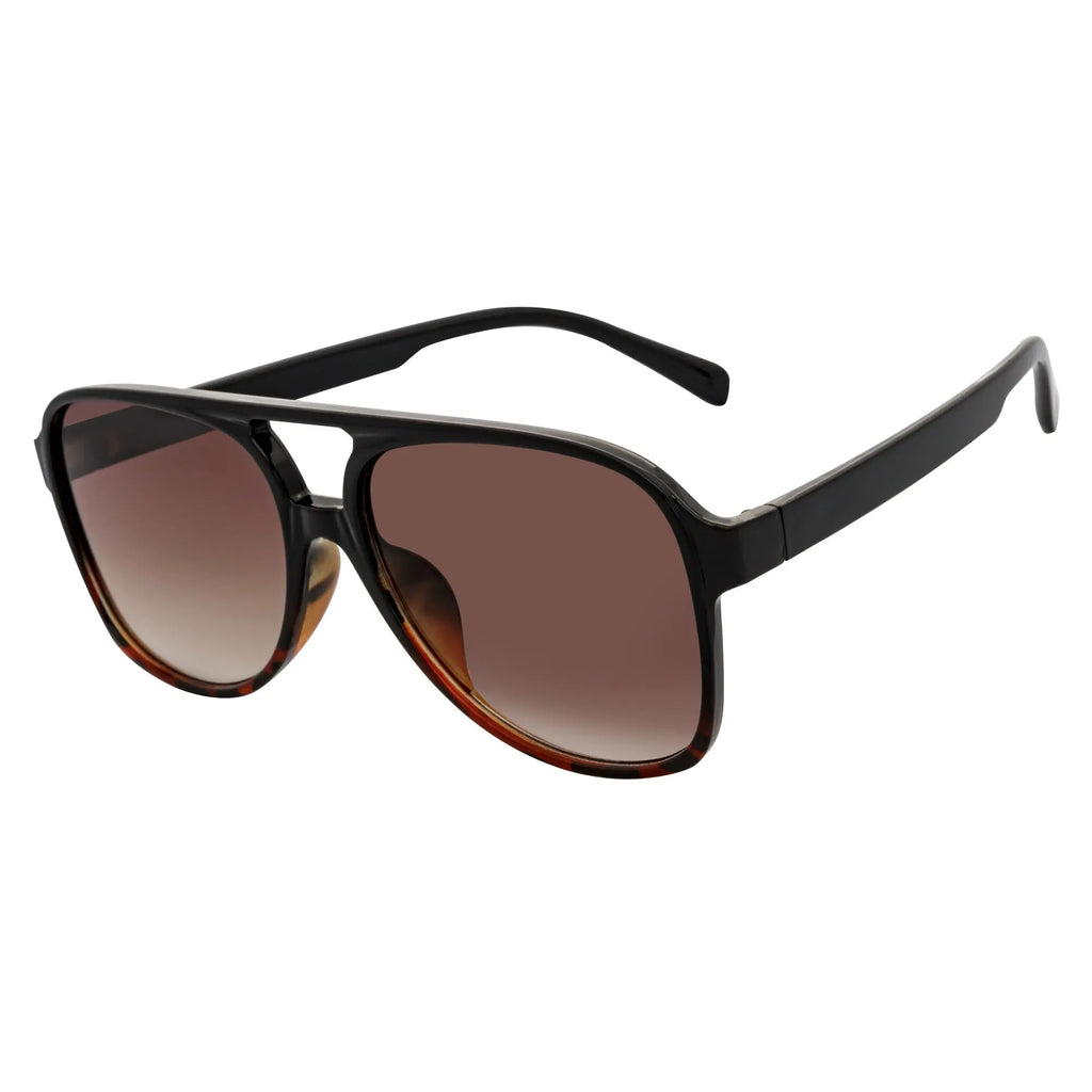 BRASCO - Large Flat Top Aviator Sunglasses Black-Tortoise Amber Fade Morspecs