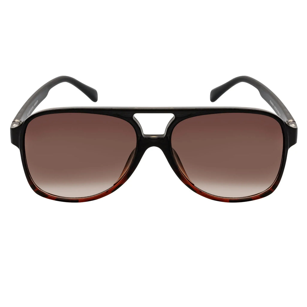 BRASCO - Large Flat Top Aviator Sunglasses Black-Tortoise Amber Fade Morspecs