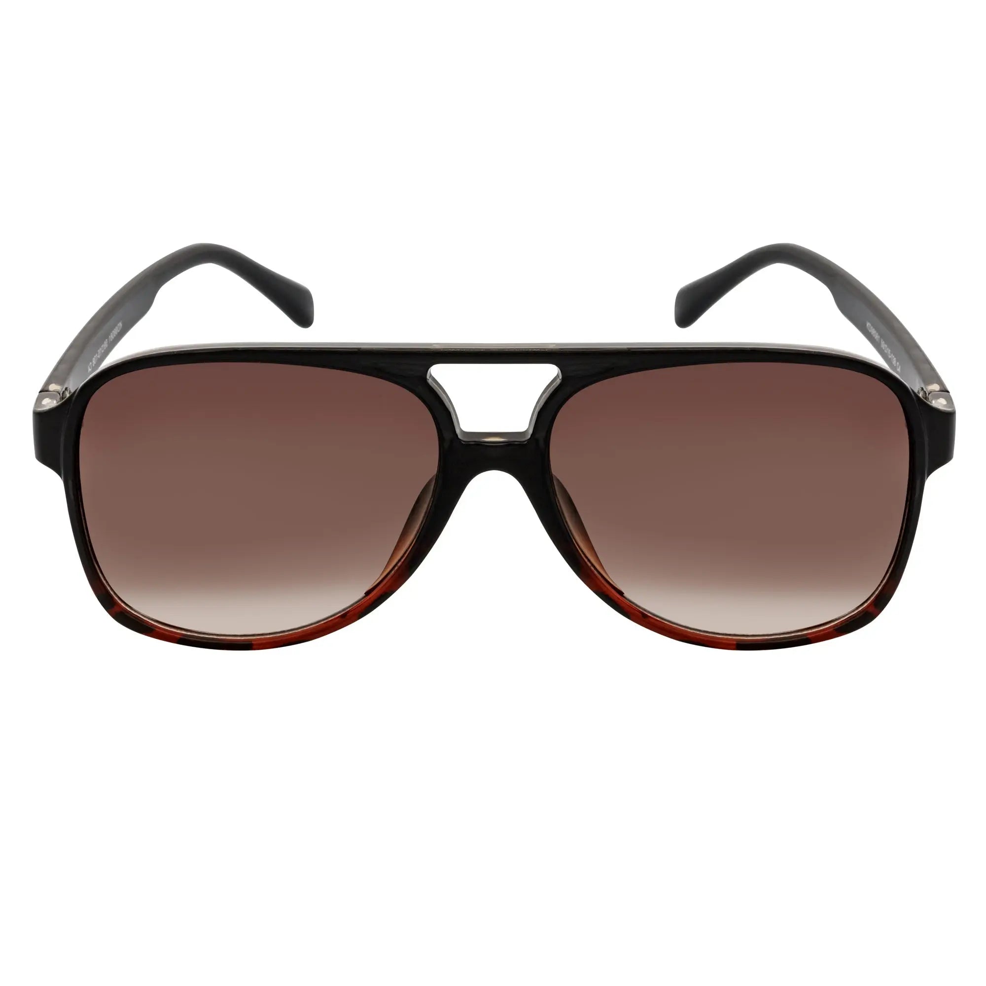 BRASCO - Large Flat Top Aviator Sunglasses Black-Tortoise Amber Fade Morspecs