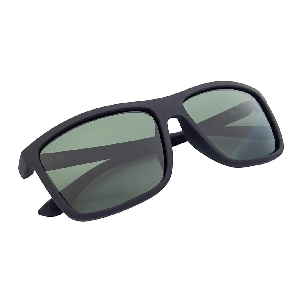 BRISTOL - Polarized Rectangle Sunglasses Soft Matte Black Green Morspecs