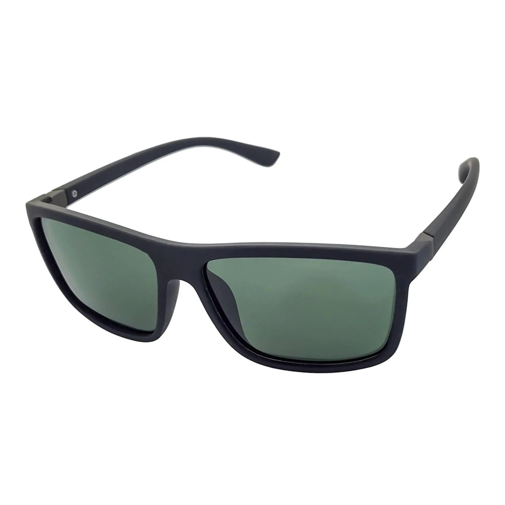 BRISTOL - Polarized Rectangle Sunglasses Soft Matte Black Green Morspecs