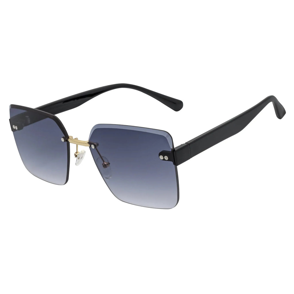 CASCADE - Rimless Oversize Square Sunglasses Black-Gold Lavender Morspecs