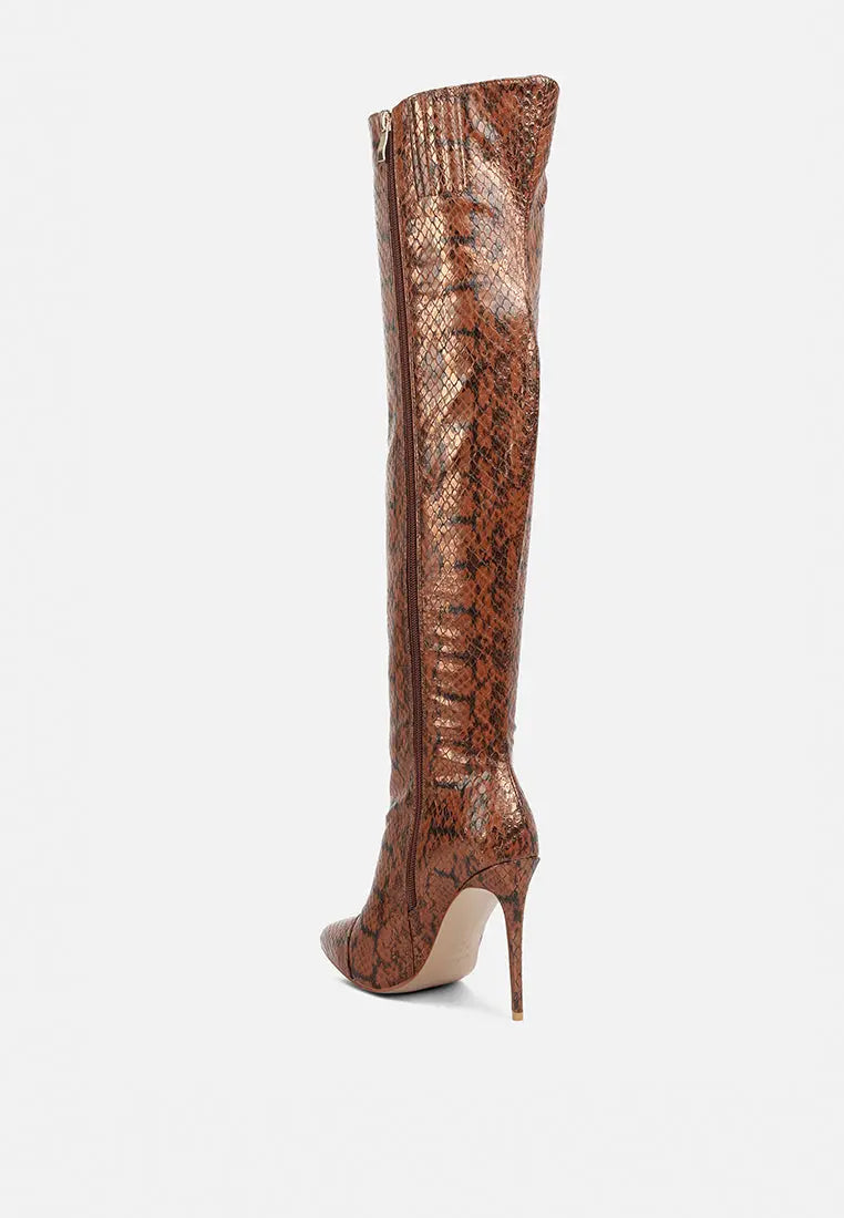 Catalina Snake Print Stiletto Knee Boots London Rag