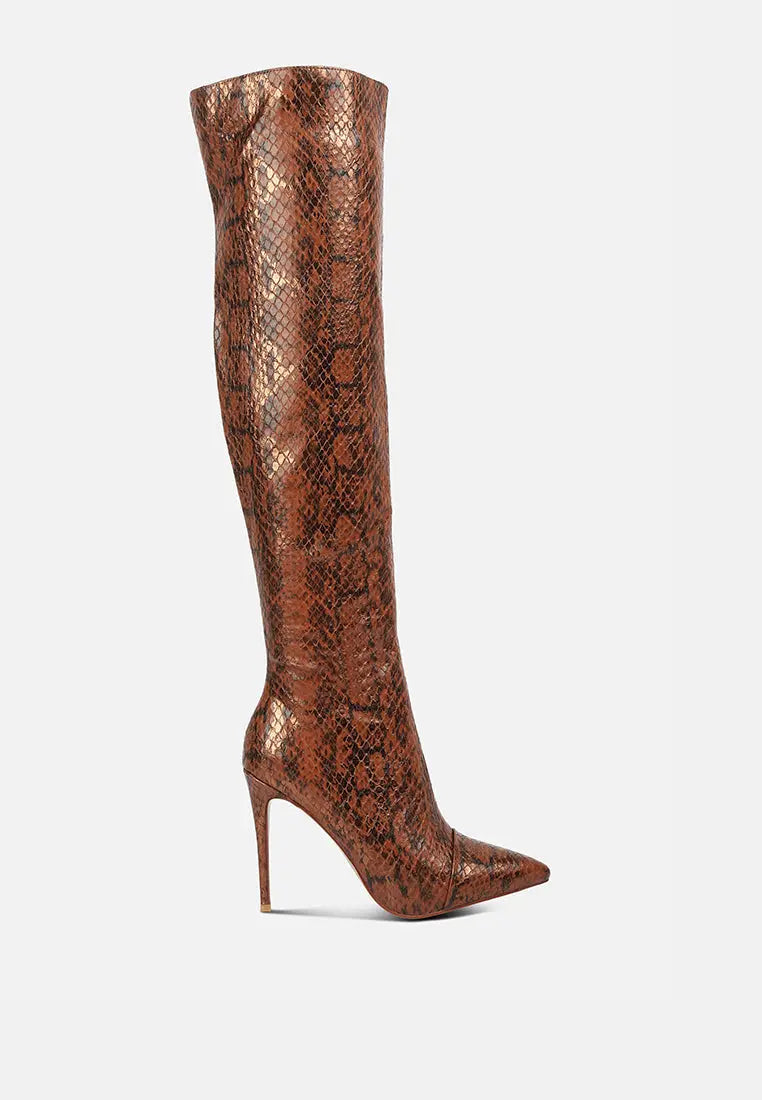 Catalina Snake Print Stiletto Knee Boots London Rag