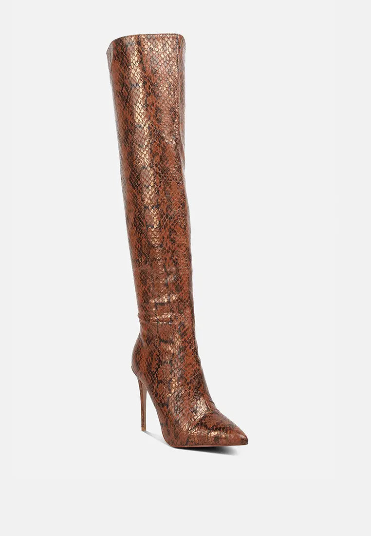 Catalina Snake Print Stiletto Knee Boots London Rag