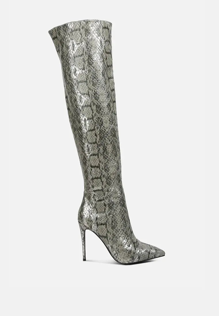 Catalina Snake Print Stiletto Knee Boots London Rag