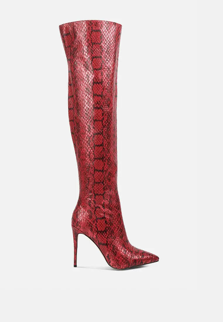 Catalina Snake Print Stiletto Knee Boots London Rag