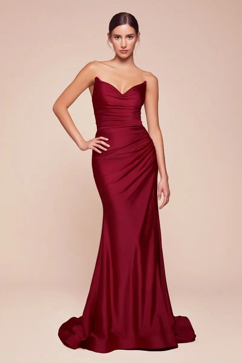 STRAPLESS STRETCH SATIN FITTED GOWN CDCD791 CIND