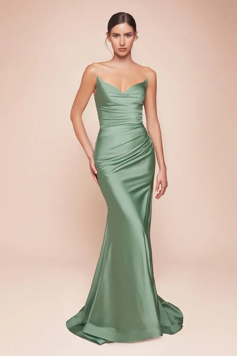 STRAPLESS STRETCH SATIN FITTED GOWN CDCD791 CIND